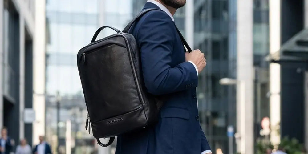 premium men's leather backpack
