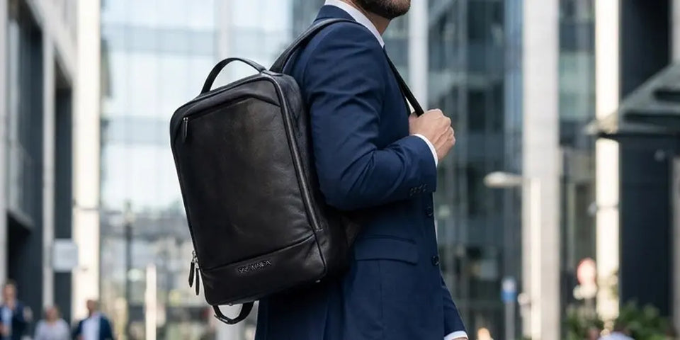 premium men's leather backpack