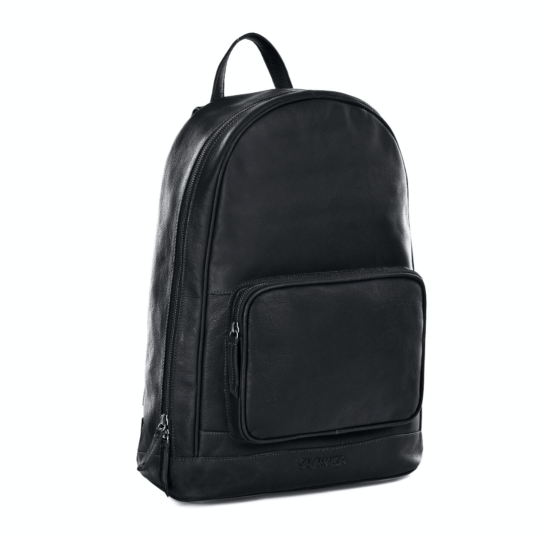 Unique Round Black Leather Backpack Bag - Black